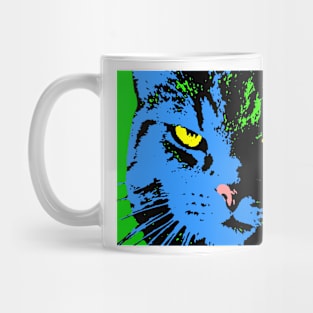 ANGRY CAT POP ART - BLUE GREEN YELLOW BLACK Mug